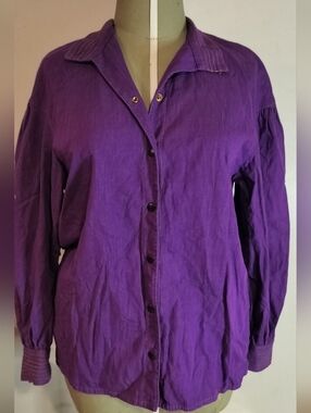 Women's Purple Button-Front Collared Shirt - Relaxed Fit